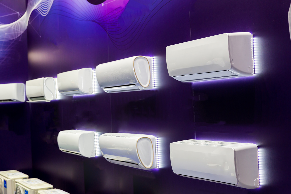 various air conditioners in the store